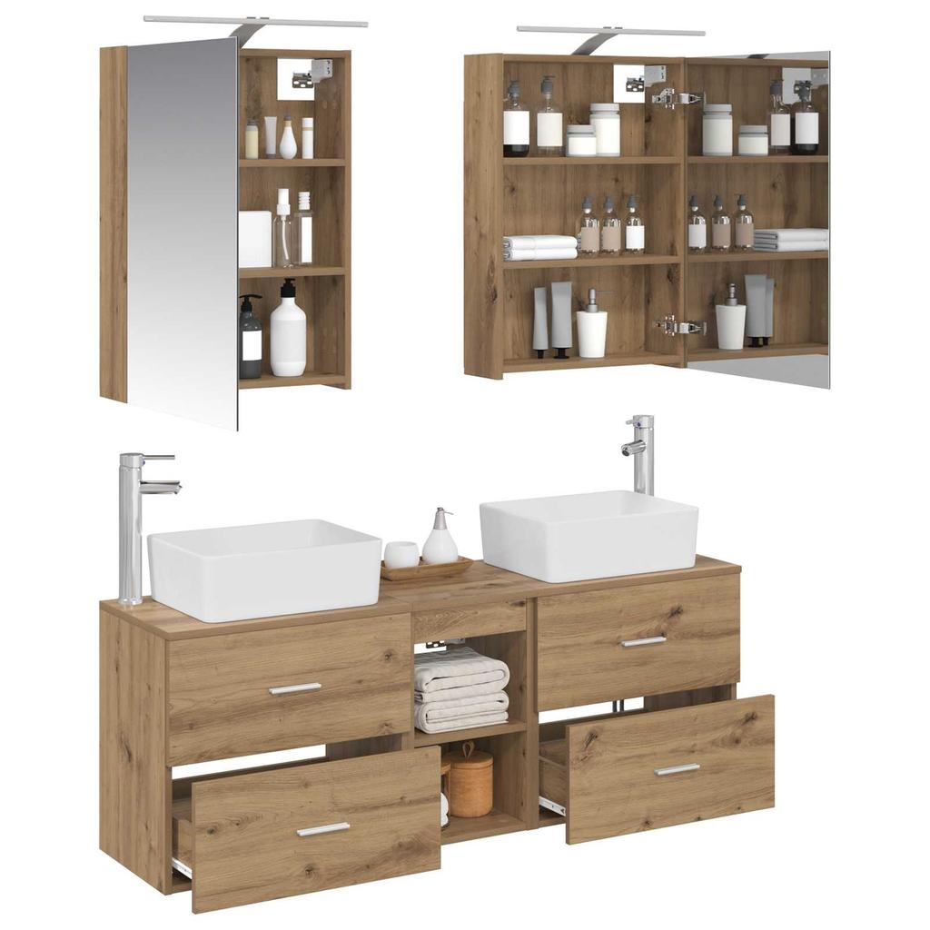 Bathroom Furniture Set 5 pcs Artisan Oak Engineered Wood and Glass