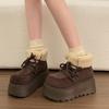 Winter Chunky Platform Heel Women Fur Snow Boots Outdoor Comfort Height Increase Warm Cotton Short Booties Shoes Zapatos Mujer