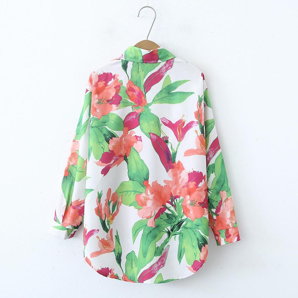 Women's New Floral Print Loose Collar Long Sleeved Fashionable Shirt