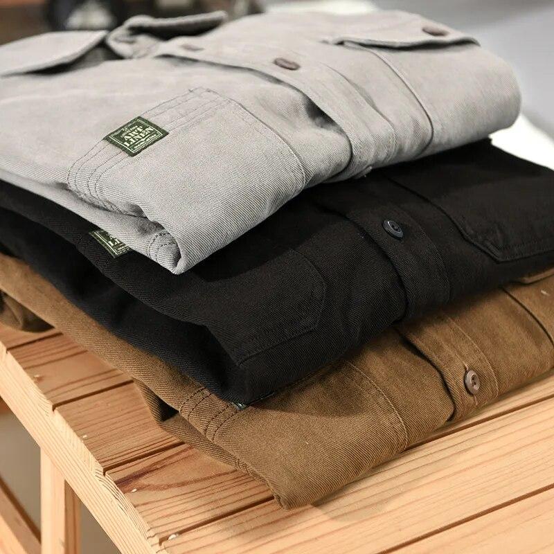 Мужские рубашки-карго в японском стиле с квадратным воротником — фото 8