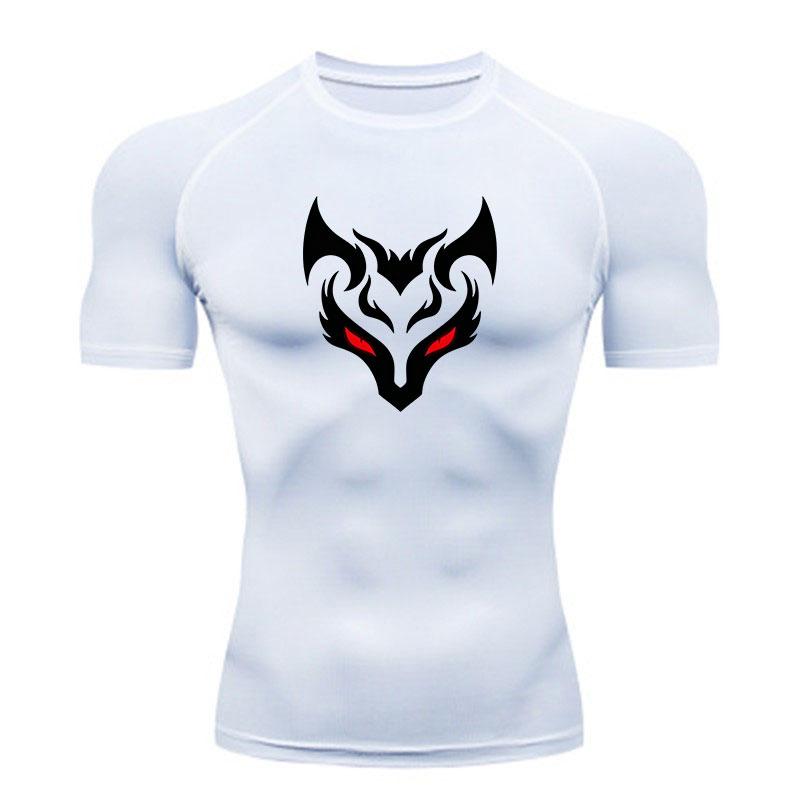 Men's Compression Fitness Sport T-Shirt, Cool Devil Face Red Eyes Print Quick Dry Breathable Athletic Top for Gym Workout Training Running Active Wear