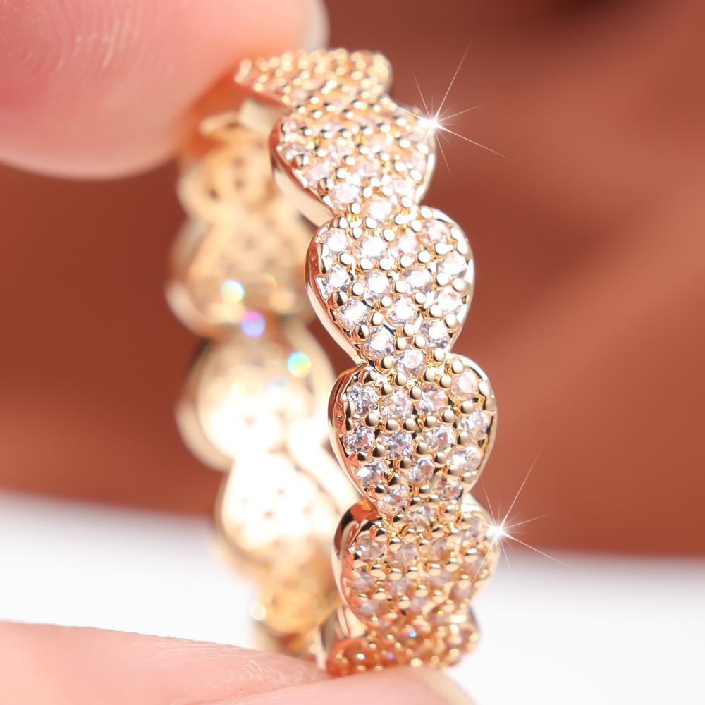 Luxury Gold Color Scalloped Zircon Pave Ring for Women Fashion Jewelry Daily Party Wedding Gift