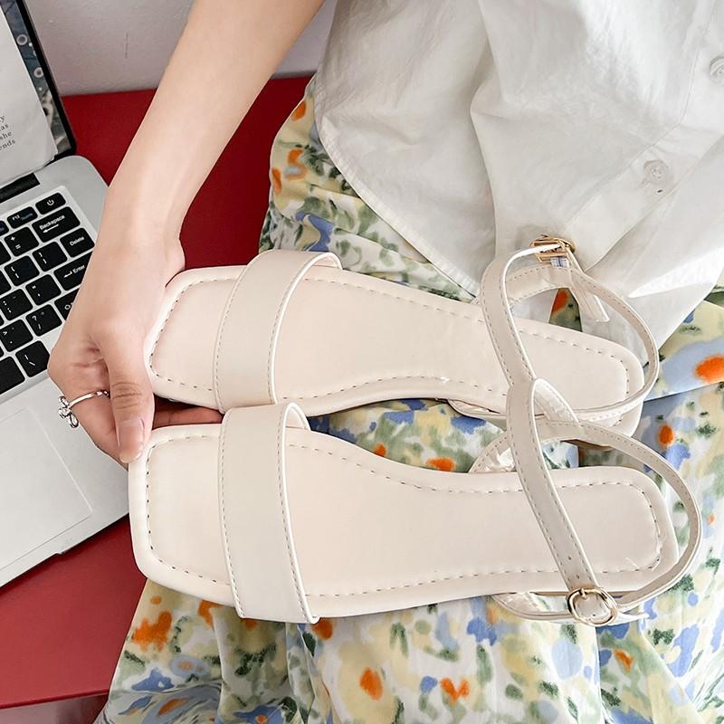 

Модная верхняя одежда универсальные сандалии на низком каблуке с квадратным носком 2025 лето новый нишевый дизайн плоские сандалии женские 36