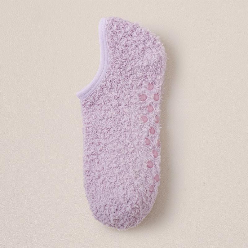 Coral Fleece Socks Women's Plush Floor Socks To Keep Warm In Autumn Winter Indoor Home Furnishing Plus Velvet Non-slip Short Tube Sleeping Boat Socks