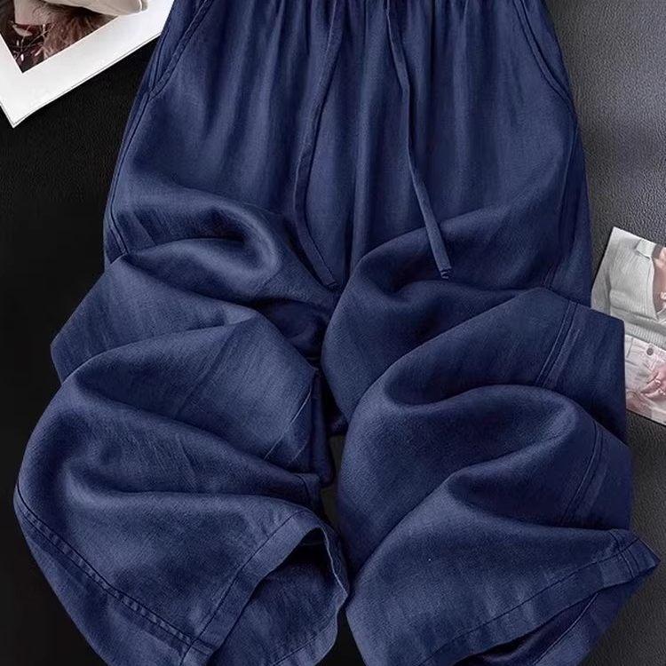 Spring Summer Women's Casual Plus Size Breathable Cotton Linen Wide-Leg Pants