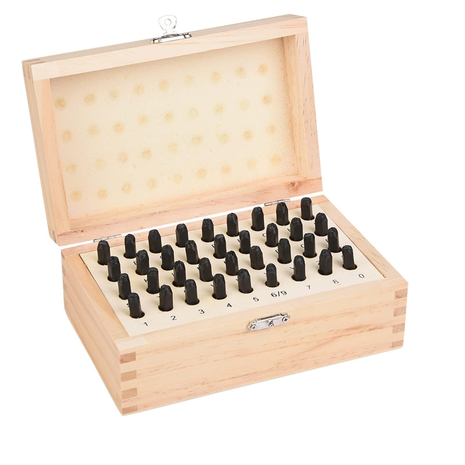 

Набор для штамповки из 36 предметов, Алфавит и цифры A-Z 0-9, Ручная работа DIY, Инструменты для рукоделия, Включает деревянную коробку для хранения, Портативный (4мм)