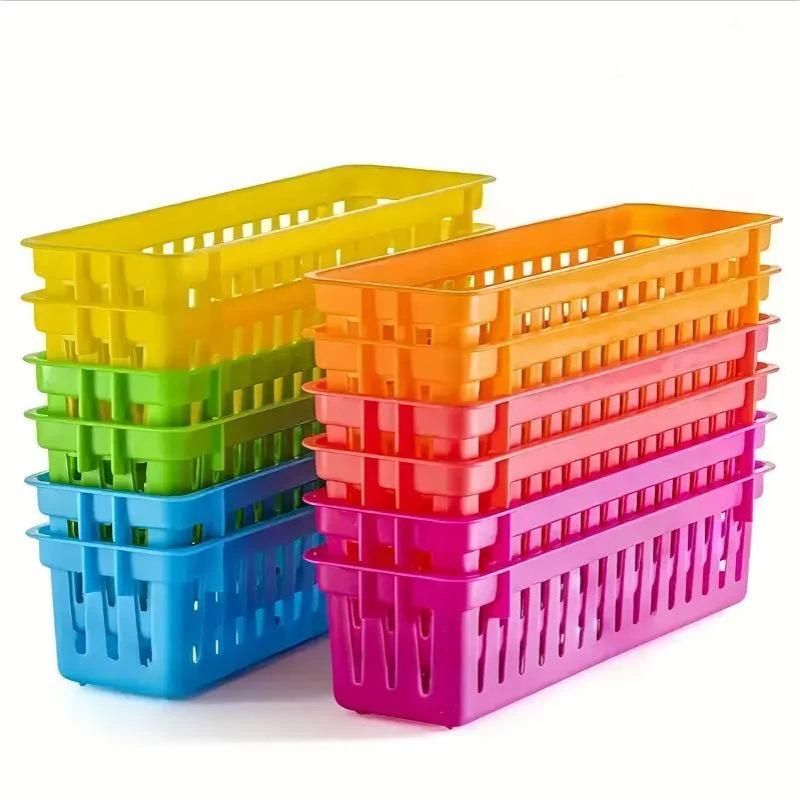 Stackable Storage Tray Colorful Plastic Pencil Basket Classroom Organizer For Pencils Crayons Small Stationery Desk Organization