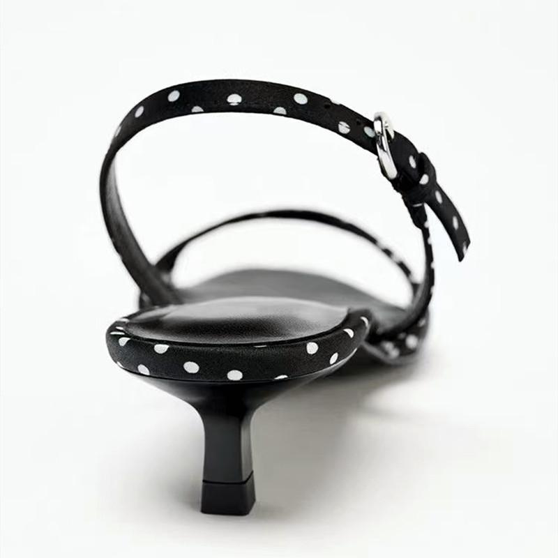 Fashion Luxury Satin Kitten Heel Women's Sandals Fashion Open Toe Back Strap High Heels Elegant Polka Dot Decoration Summer Casual Shoes