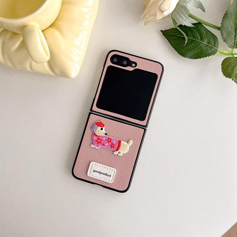 Cartoon Puppy Leather Phone Case for Samsung Zflip6 Clamshell Folding Screen Findn3Flip Female New Model