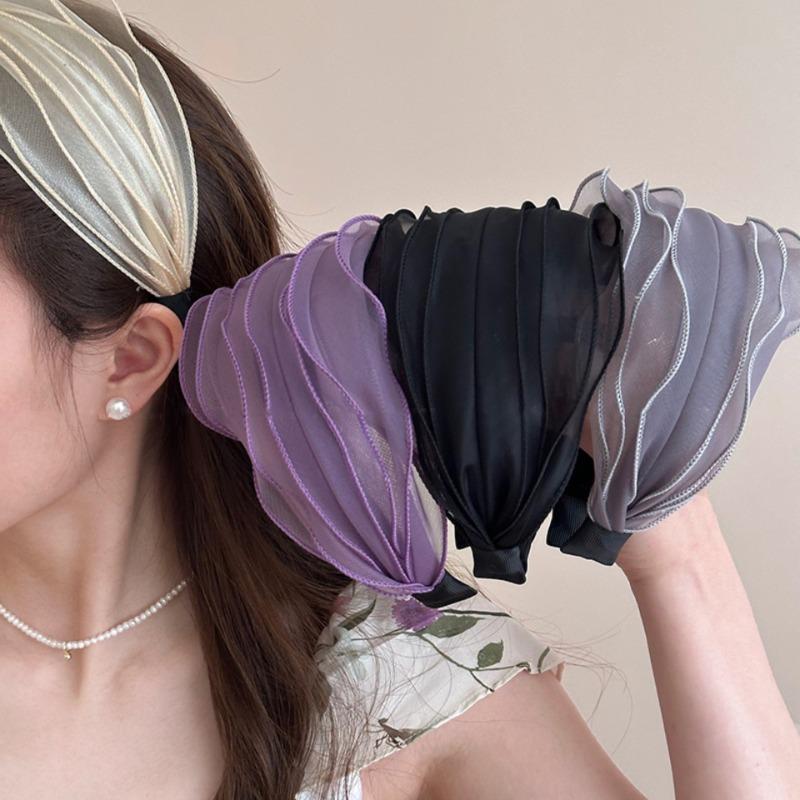 Spring and Summer Mesh Pleated Wide-brimmed Headband Women New Hairpin Headband Daily Clothing Fashion Matching Head Band