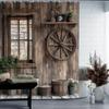 Rustic Wooden Barn Shower Curtain Vintage Window Wheel Bucket Decor Farmhouse Bathroom Art 3D Printed Waterproof Bath Curtain