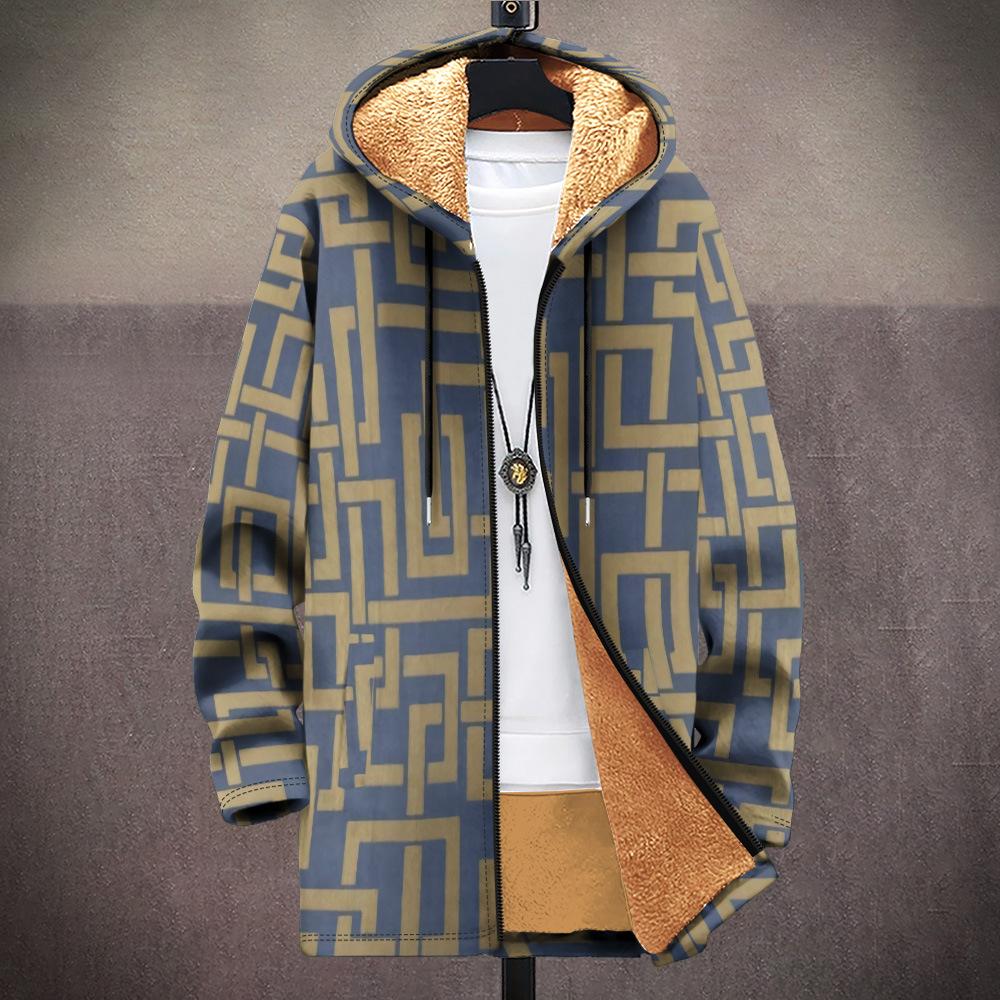 Nová bunda vícebarevné vzorové prvky B1 zipová mikina s kapucí zateplená zimní fleecová trendy vatovaná bunda