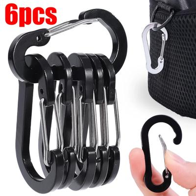 6PCs Aluminum Alloy Carabiner Camping Safety Buckle Climbing Button Booms Fishing Hook Snap Clip Backpack Keychain Outdoor Tools
