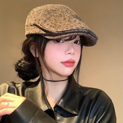 Retro Spice Girl Leopard Print Beret American Style Face Small Fashion Versatile Forward Hat Personality Peaked Hat