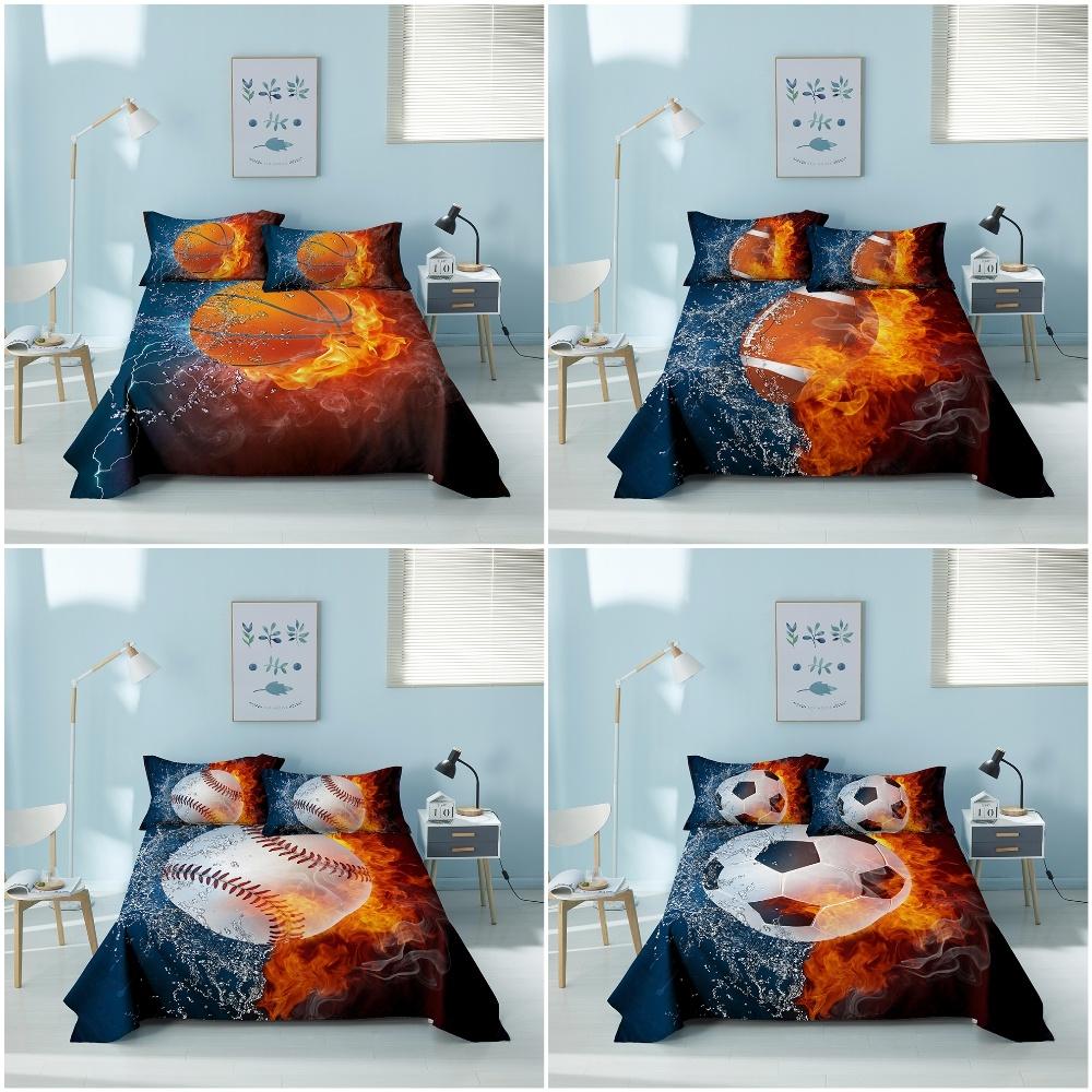 Baseball Football Basketball Bed Sheet Set 3D Printed Polyester Bed Flat Sheets Sport Design 200x230 Fashion Decor for Teens Boy