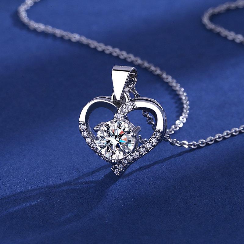 Heart Design Silver Necklace with Moissanite Pendant for Women by Xiaohongshu Kuaishou Douyin