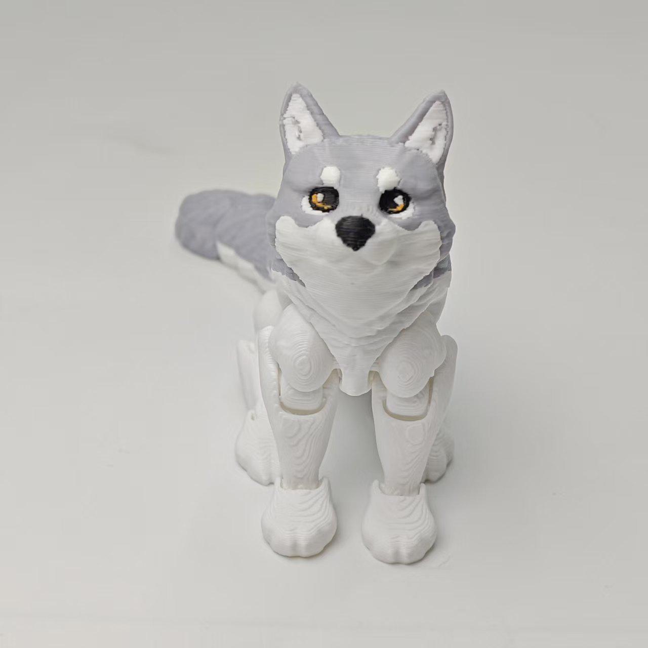 3D Printed Husky Wolf Ornament: Movable Joint Animal Model Toy