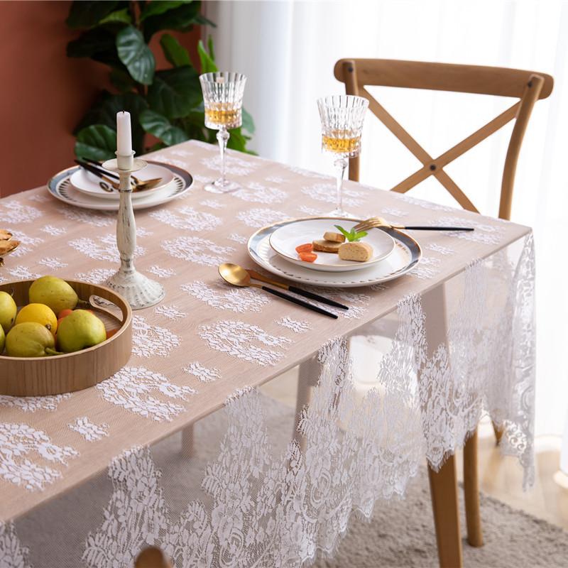 French Pastoral White Lace Nylon Hollowed Out Photo Eyelashes Rose Coffee Table Tablecloth Dining Table Cloth Wedding Decoration