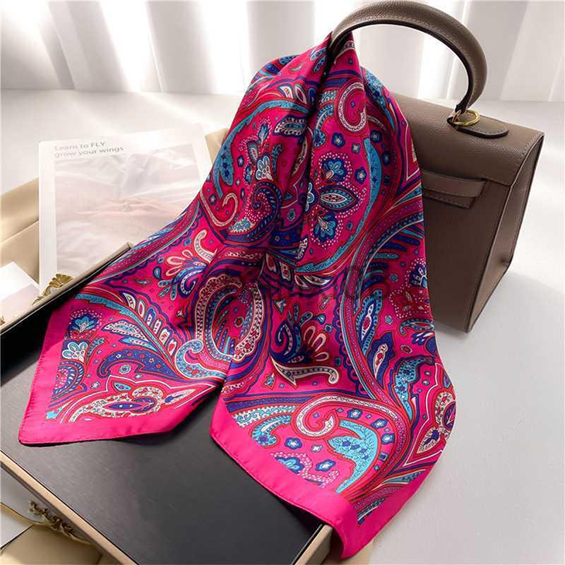 Summer Luxury  Silk Scarf Square Hijab Women Wraps Summer Chic Cycling Hair Bandana Hijabs Foulard Scarves 90*90Cm