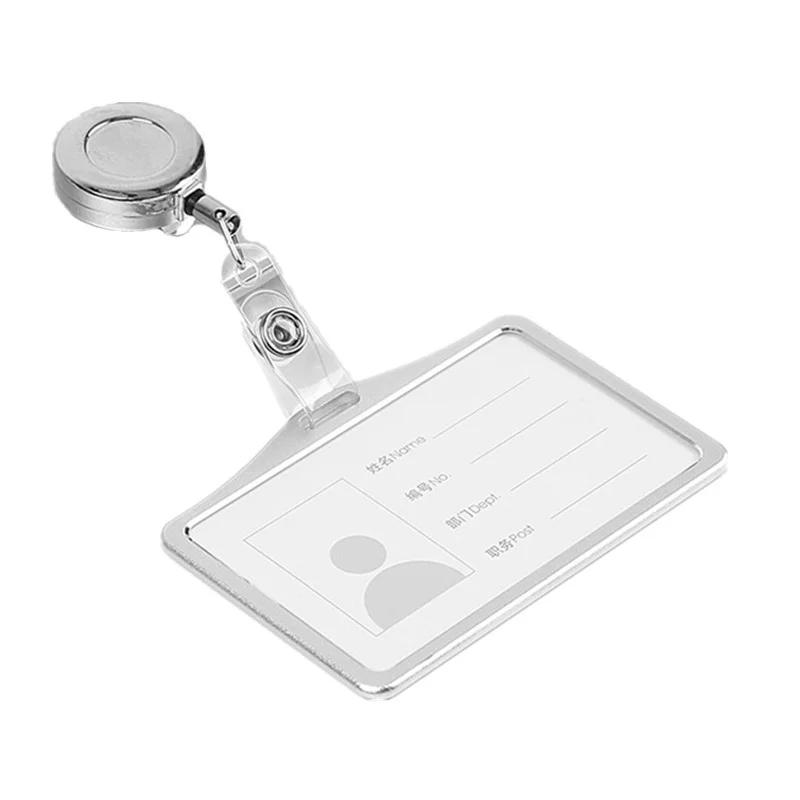 Aluminum Alloy ID Tag Work Card Sleeve with Lanyard Name Badge Holder Pass Card Protective Case Retractable Badge Reel