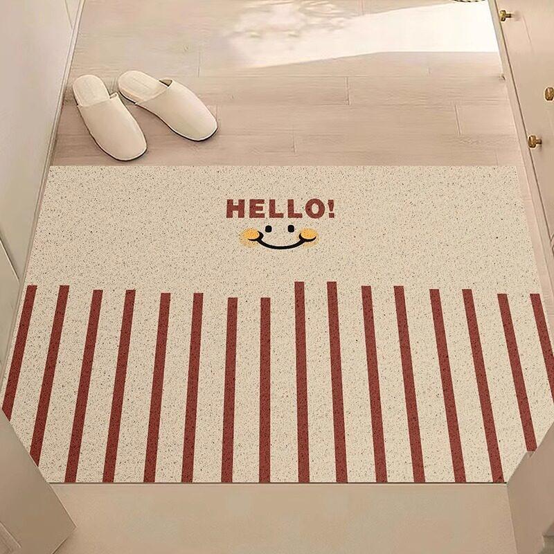 HELLO Welcome Rug Striped Fashion Minimalism Entrance Doormat Silk Ring Dirt Trapping Non-slip Carpet Foyer Rugs Home Decoration