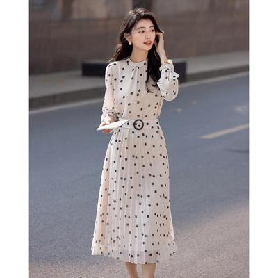 Demana Elegantes Retro-Pünktchen-Falten-Midikleid in A-Linie