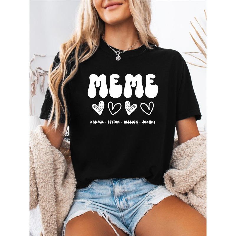 

Meme Print Spring/Summer Casual T-Shirt Round Neck Short-Sleeved Sports T-Shirt Women S Top 4XL чорний