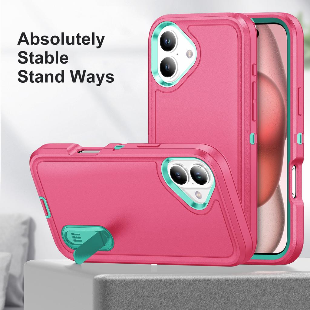 For iPhone 16 Case PC+Silicone+EVA Kickstand Drop-Proof Phone Cover