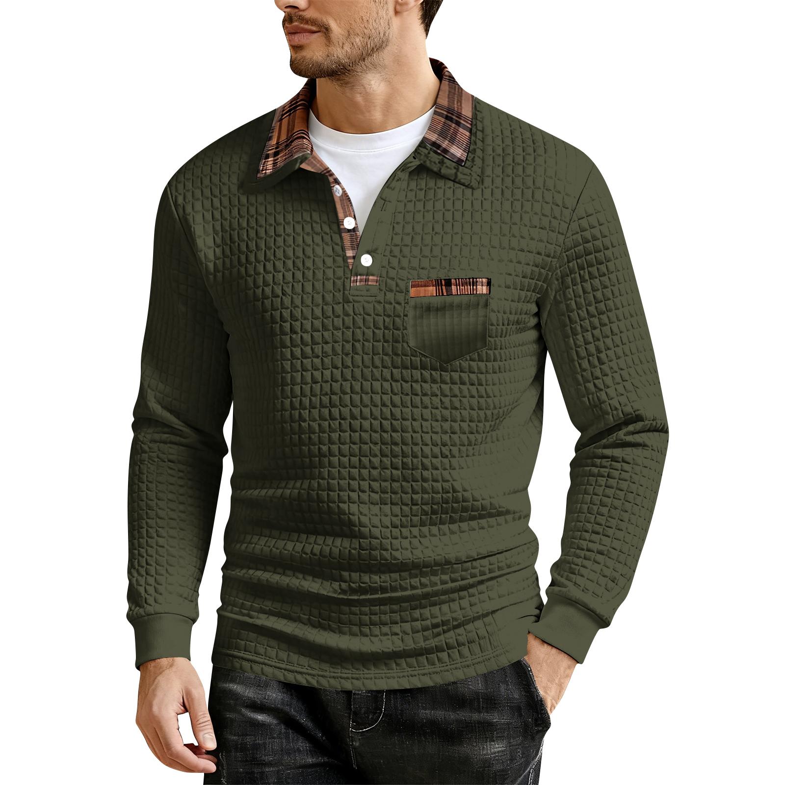 

Мужской повседневный однотонный клетчатый лоскутный карман, лацкан, спортивный с длинным рукавом XL