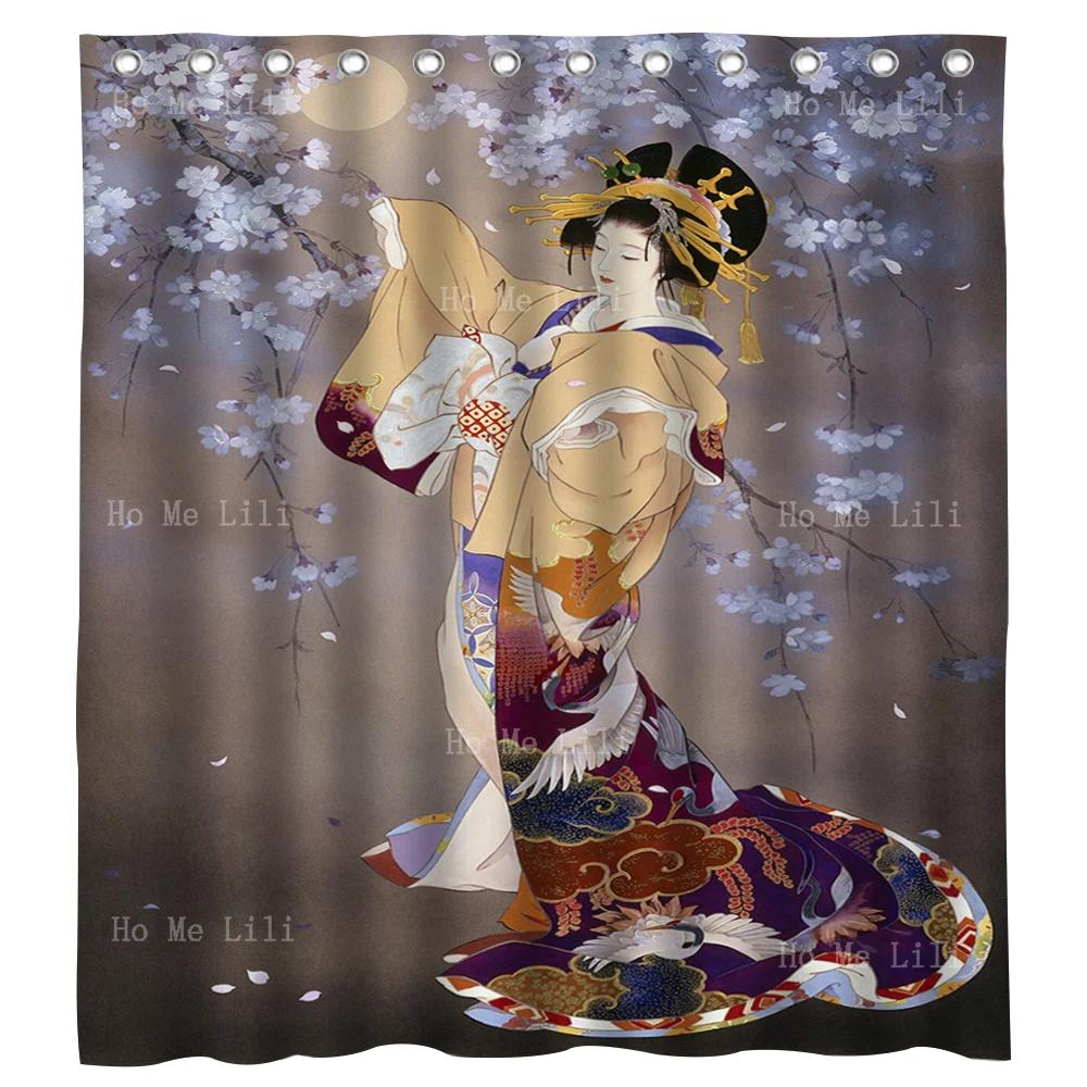 

Japanese Traditional Funny Cherry Blossoms Beautiful Kimono Geisha Girl Design Fabric Bathroom Shower Curtain Home Decor 90x180 cm