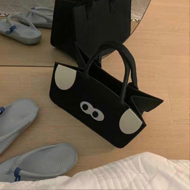 Cute Cartoon Felt Handbag - Portable Hand Carry Bag for Commuting, Shopping, and Traveling in Blue