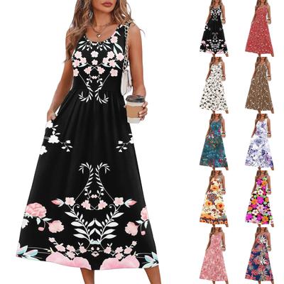 Fashionable Women's Summer Dress, Elegant Casual Wear, Beach Vacation Sun Skirt with Pockets