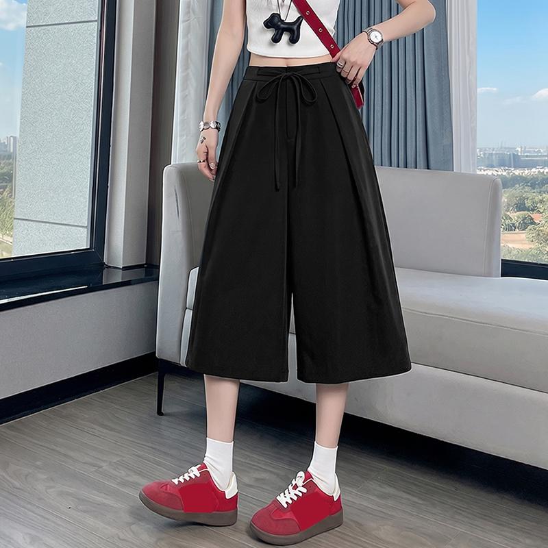 ZANZEA Women Casual Elastic Waist Solid Color Loose Capris Pants M чёрный