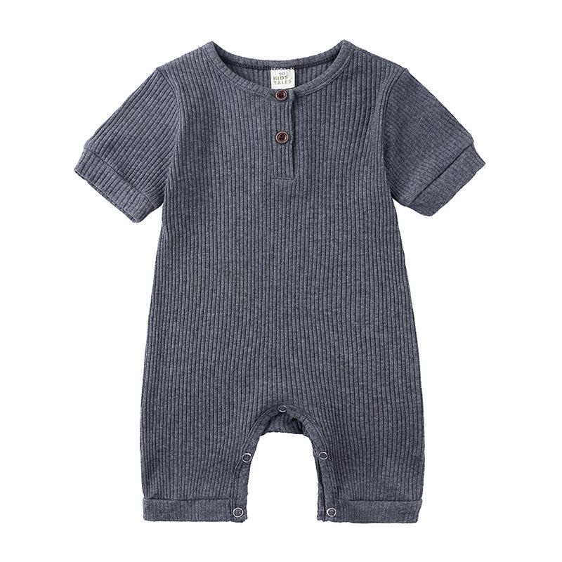 Summer 2025 Baby Short Sleeve Ribbed Jumpsuit Romper with Snap Crotch