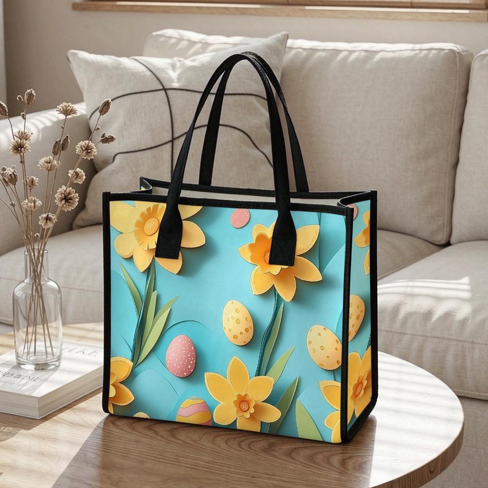 Easter Tote Bag with Daffodil Pattern for Daily Use Shopping