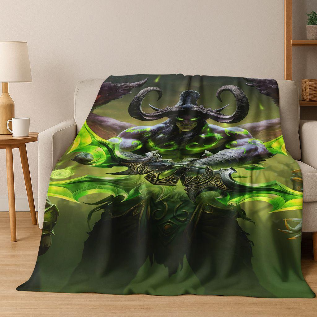 WOW World of Warcraft Arthas Demon Illidan Sylvanas Flannel Blanket,Cozy Soft Throw Blanket for Home Bedroom Bed Sofa Cover Gift