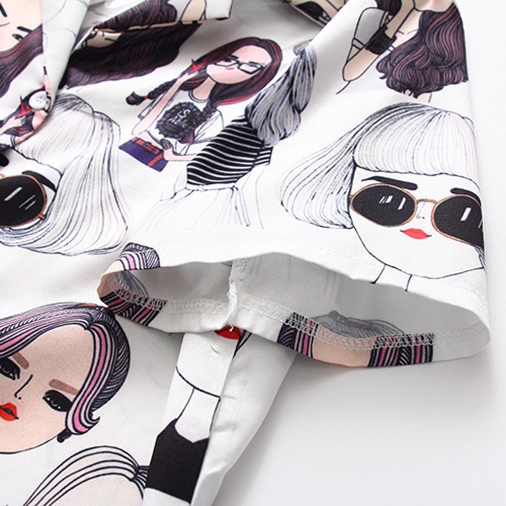 Women Fashion Short Sleeve Vintage Print Korean Shirt Casual Loose Blouse