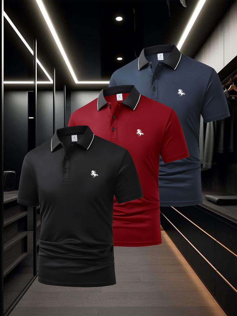 Men's Piped Trim Short Sleeve Polo Shirt, Casual Museum Tour Tops, Regular Fit for Art Sightseeing Errands Outdoor Walk Commute Leisure Wear