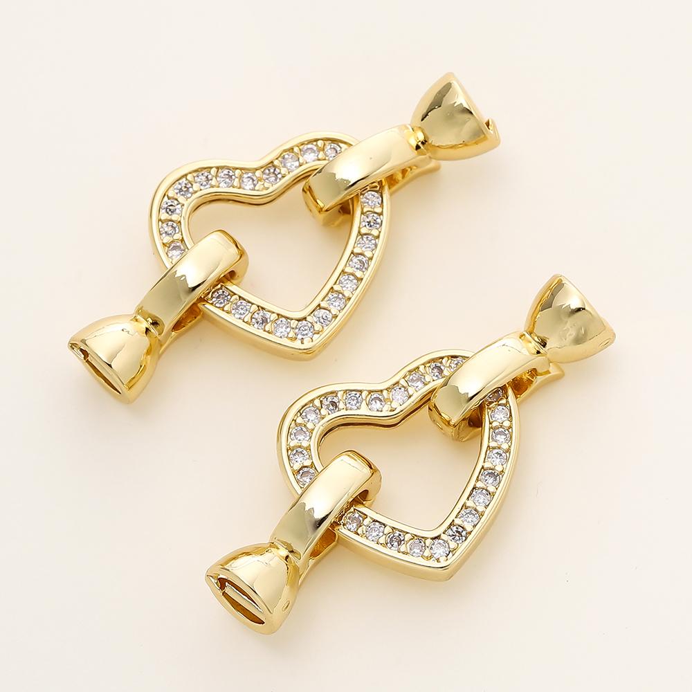 2/4pcs 14/18K Gold Color Plated Heart Bowknot Fasteners Closure Lock Connector Clasps For DIY Needlework Pearls Jewelry Making