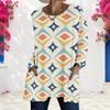 Women Plus Size Round Neck Long Sleeve Floral Plaid Printed Loose T Shirt With Pockets