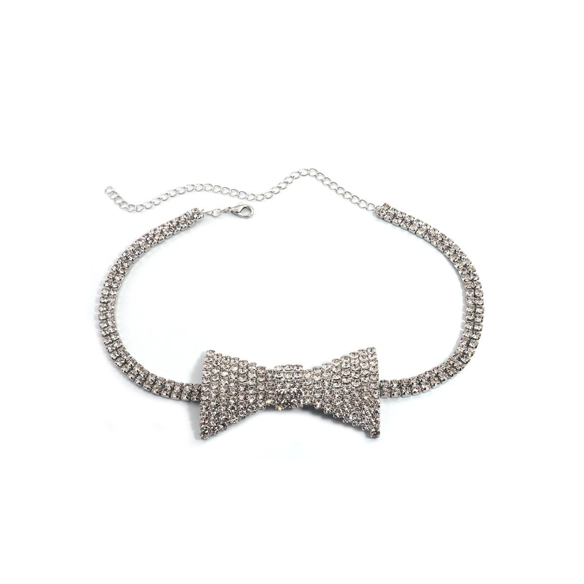 Full Diamond New Water Diamond Necklace Collar, Bow Choker Sexy серебряный