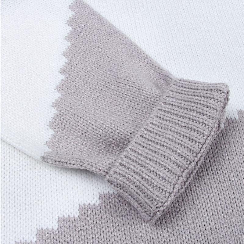 Damen Herbst- und Winter Farbblock Strickpullover mit lockerem Rundhalsausschnitt