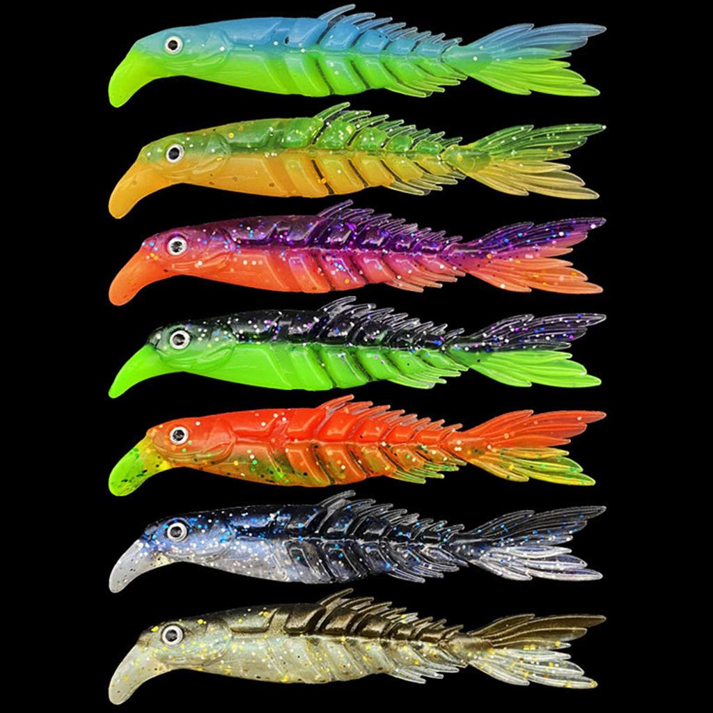 Bunter auffälliger Gummifisch mit mehreren Segmenten, Gummifisch-Set, Künstlicher Gummifisch Köder, Fischfang-Set für Raubfische