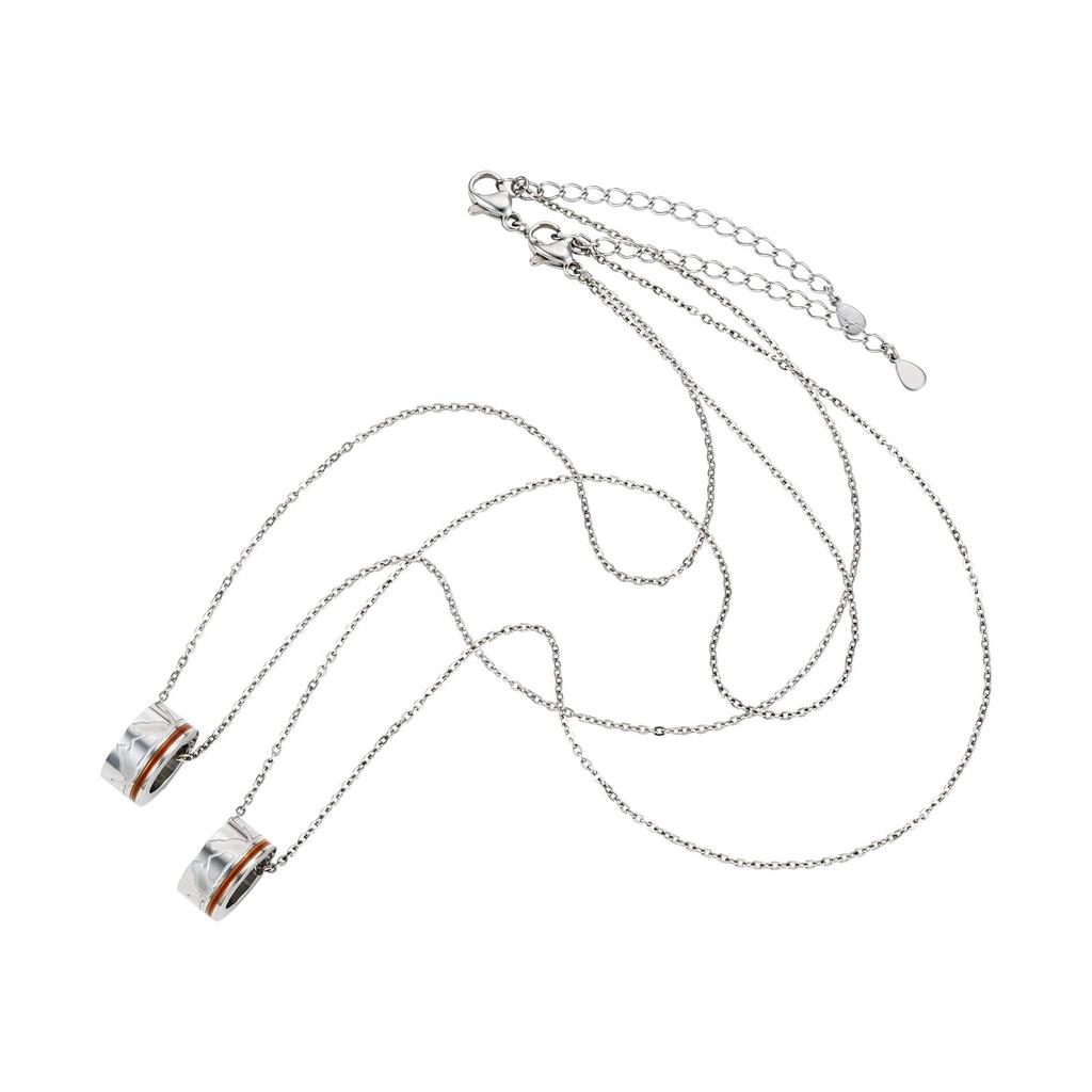 Pair Necklace Set of 2 Cat Red Thread Heart Circle Baby Ring Allergy Free Surgical Stainless Steel 316L Couple Anniversary Birthday Gift [White