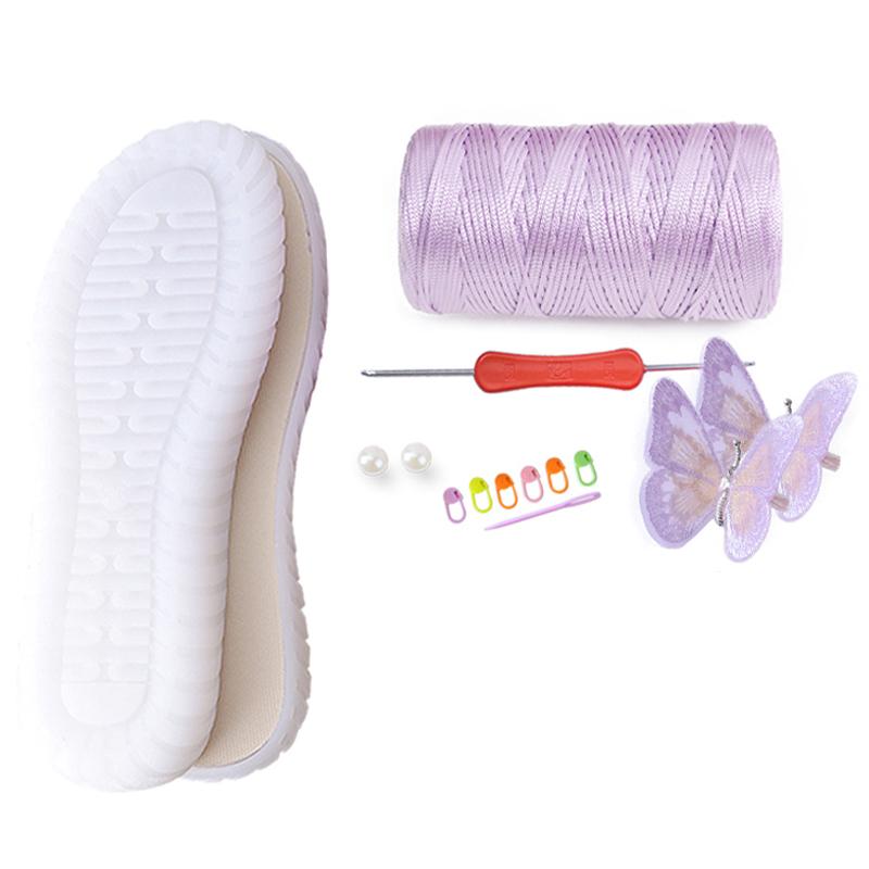 1 Set Hand-woven Hook Rubber Sole Bottom Anti-kick Hollow Line DIY Butterfly Summer Girls Sandals DIY Shoes Crocheted Material