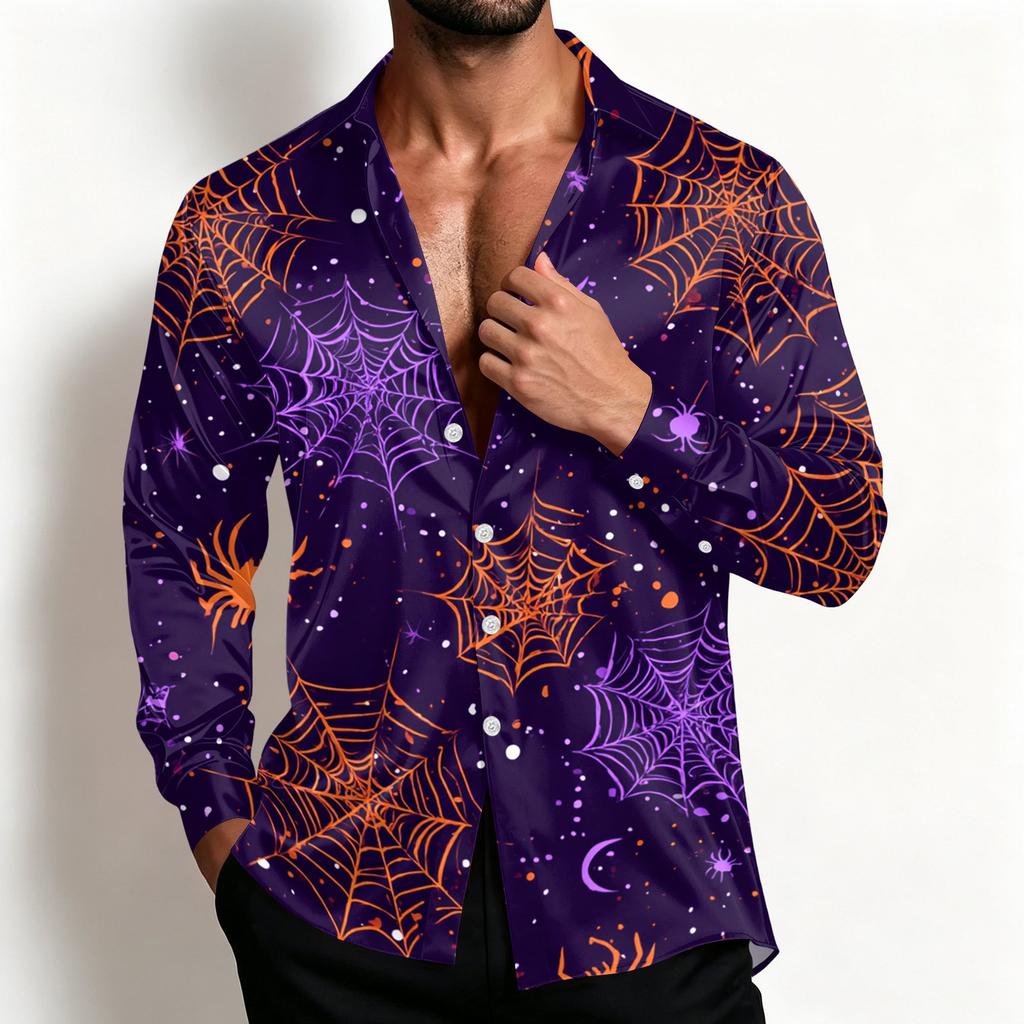 Men's Halloween Shirt Jacket Loose Fit Collar Casual Breathable Shirt for Spring and Fall