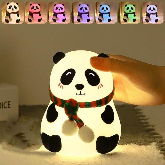 Panda Night Light for Kids- Rechargeable Silicone LED Lamp, 7-Color Changing, Perfect Room Decor & Gift for Toddler, Children, Teens- Cute Valentine'S