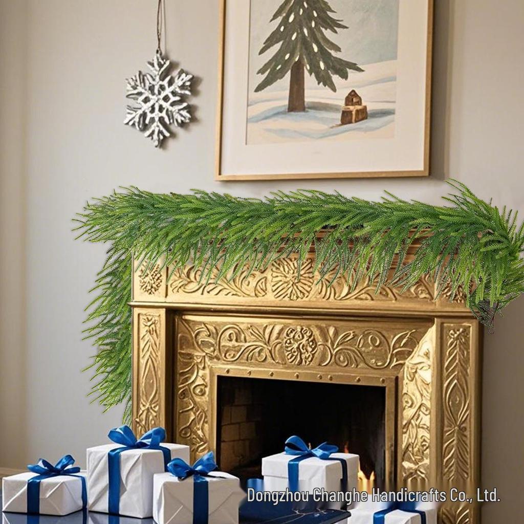 Christmas Simulation Greenery: Norfolk Pine & Cypress Garland with Artificial Pine Needles for Fireplace Decor