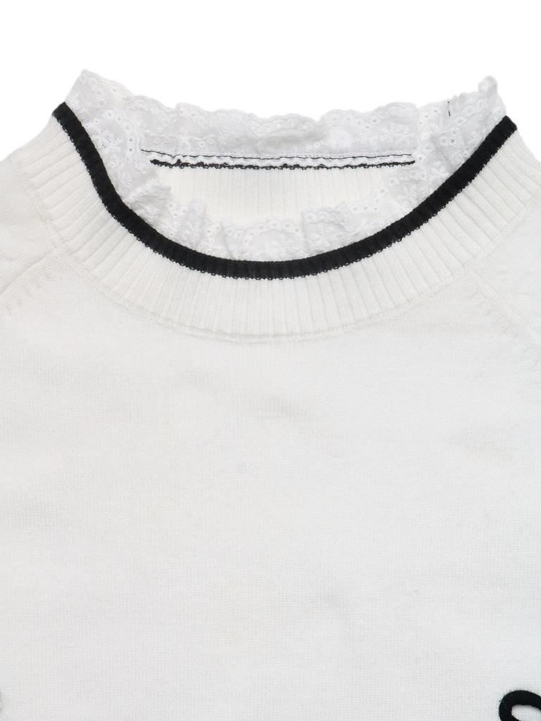Autumn/Winter 2026 Color Block Bow Lace Patchwork Sweater for Women