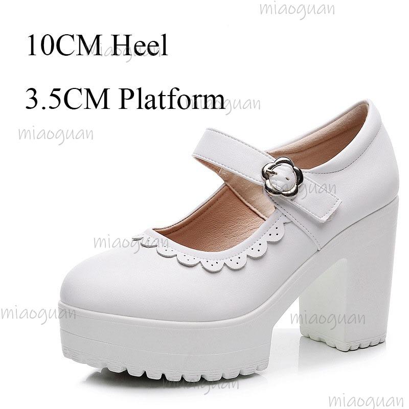 Black/White Platform Mary Jane Shoes Women's Ankle Strap Chunky Heel Pumps Anti-slip Fashion Lolita Style Dress Shoes Elegant